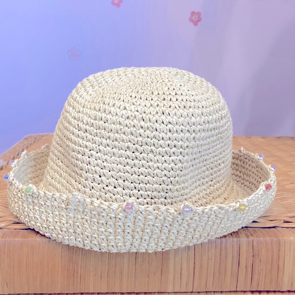 Scala Gal Packable Woven Beach Natural Paper Beaded Best Summer Details Hat !